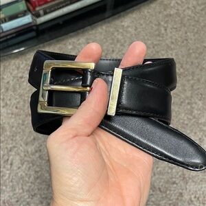 Genuine Black Leather Belt with gold buckle - like new